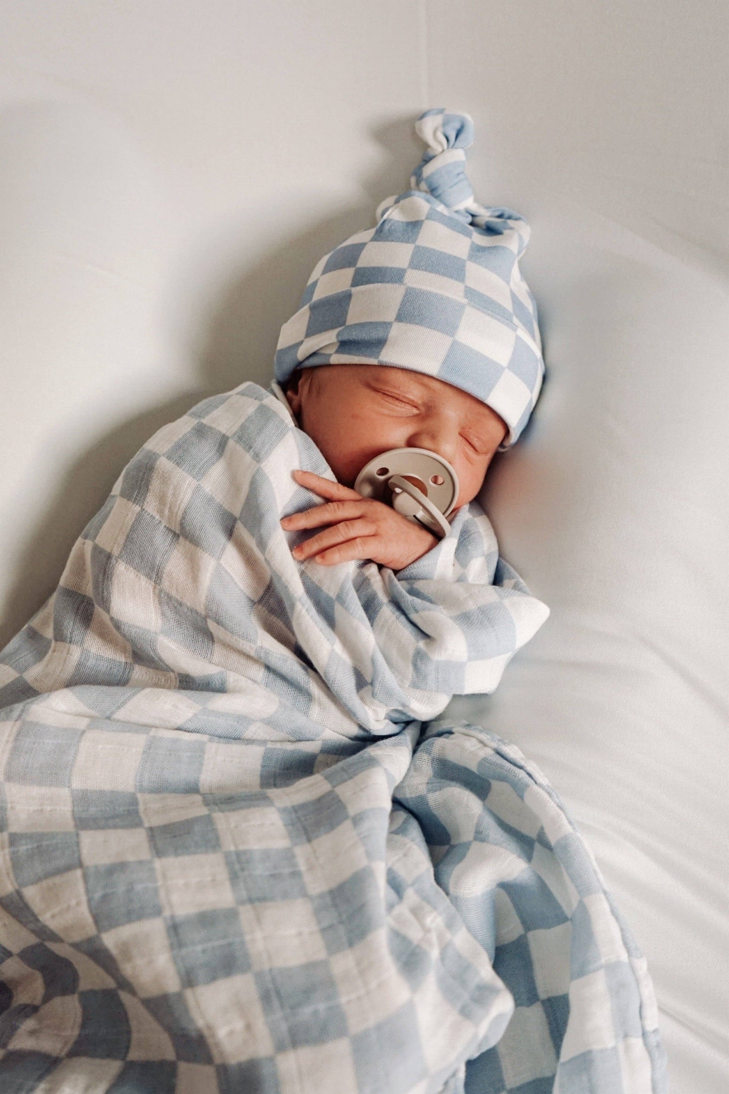 Mist Blue Checkered Organic Cotton Swaddle Set