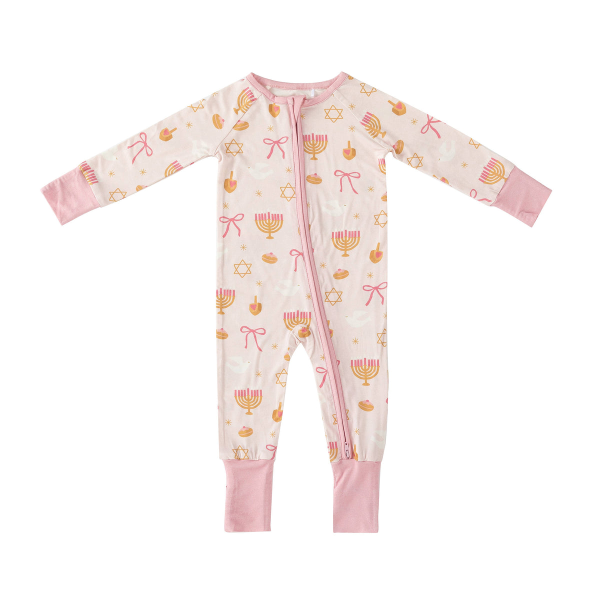 Pretty In Pink Hanukkah Bamboo Convertible Zip Footie