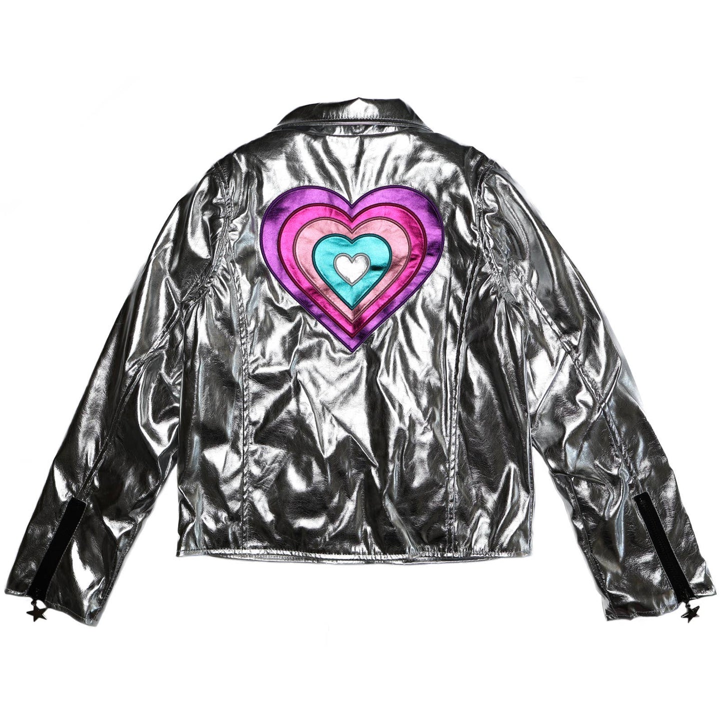 Silver Metallic Faux Leather Heart Jacket