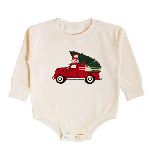 Christmas Truck Patch Long Sleeve Romper