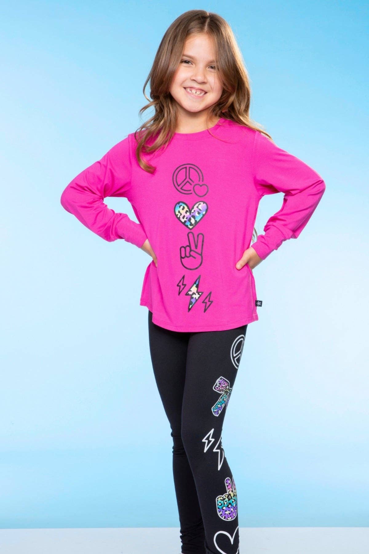 Pink Peace Elements Modal Long Sleeve Shirttail Top