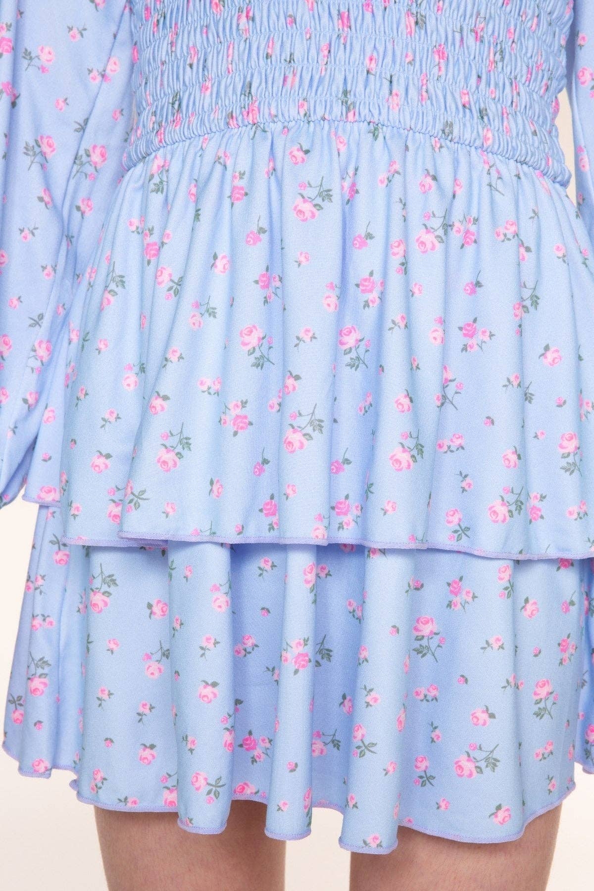 Light Blue Floral Simply Soft Smocked Ruffle Dress