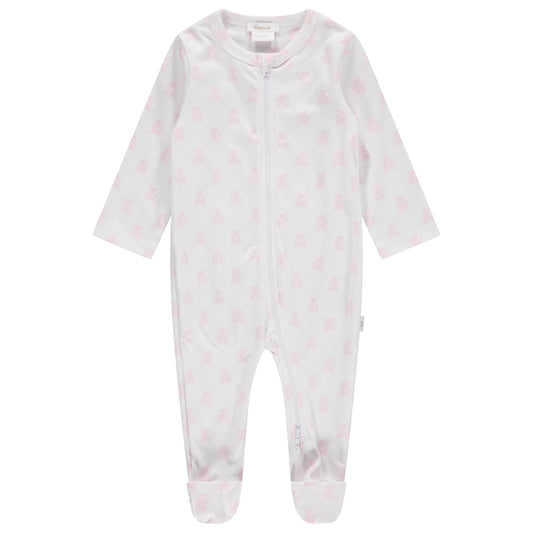 Teddy Bear Pink Cotton Zipper Footie
