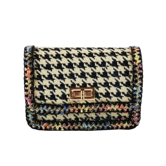 Houndstooth Purse with Multi Trim