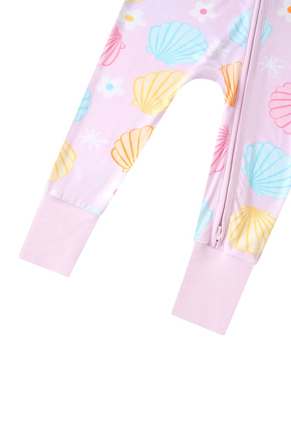 PoshTOT Seashells Bamboo Convertible Zip Romper
