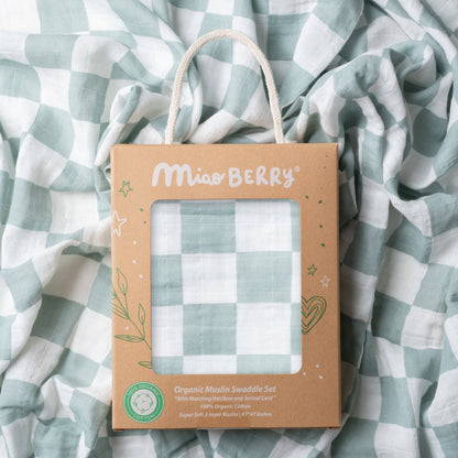 Sage Checkered Organic Cotton Swaddle Set