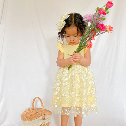 Sunshine Ditsy Daisy Tiered Short Sleeve Tutu Dress