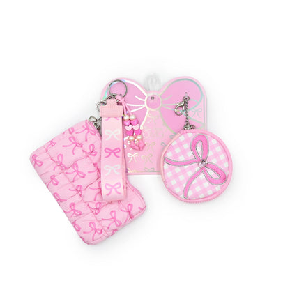 Quilted Scrunchies Bow Gingham Pouch + Keychain Set
