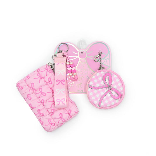 Quilted Scrunchies Bow Gingham Pouch + Keychain Set