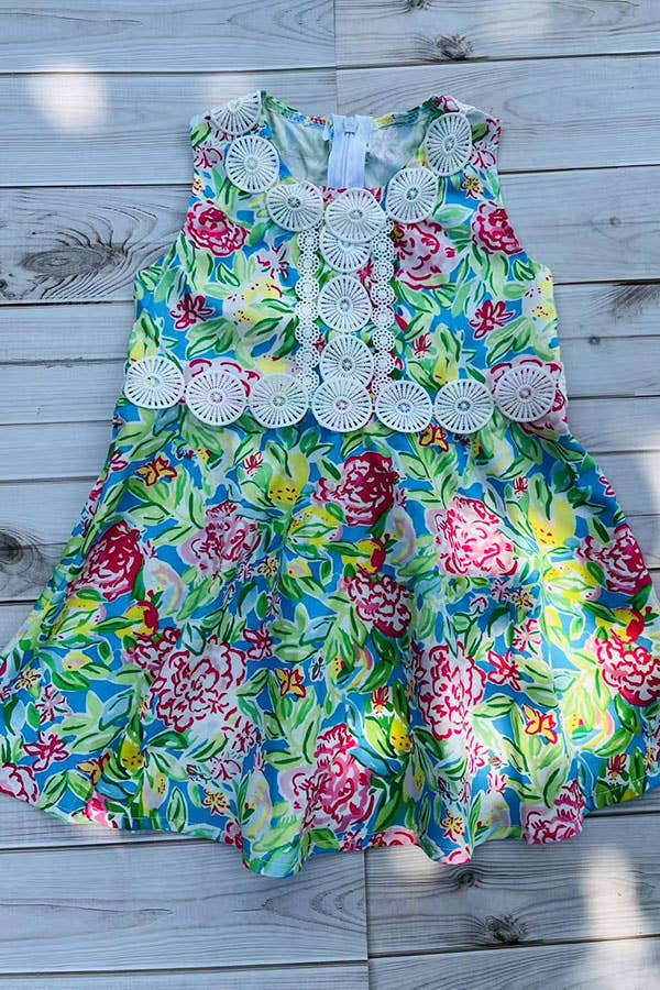 Lace Trim Bright Florals Dress