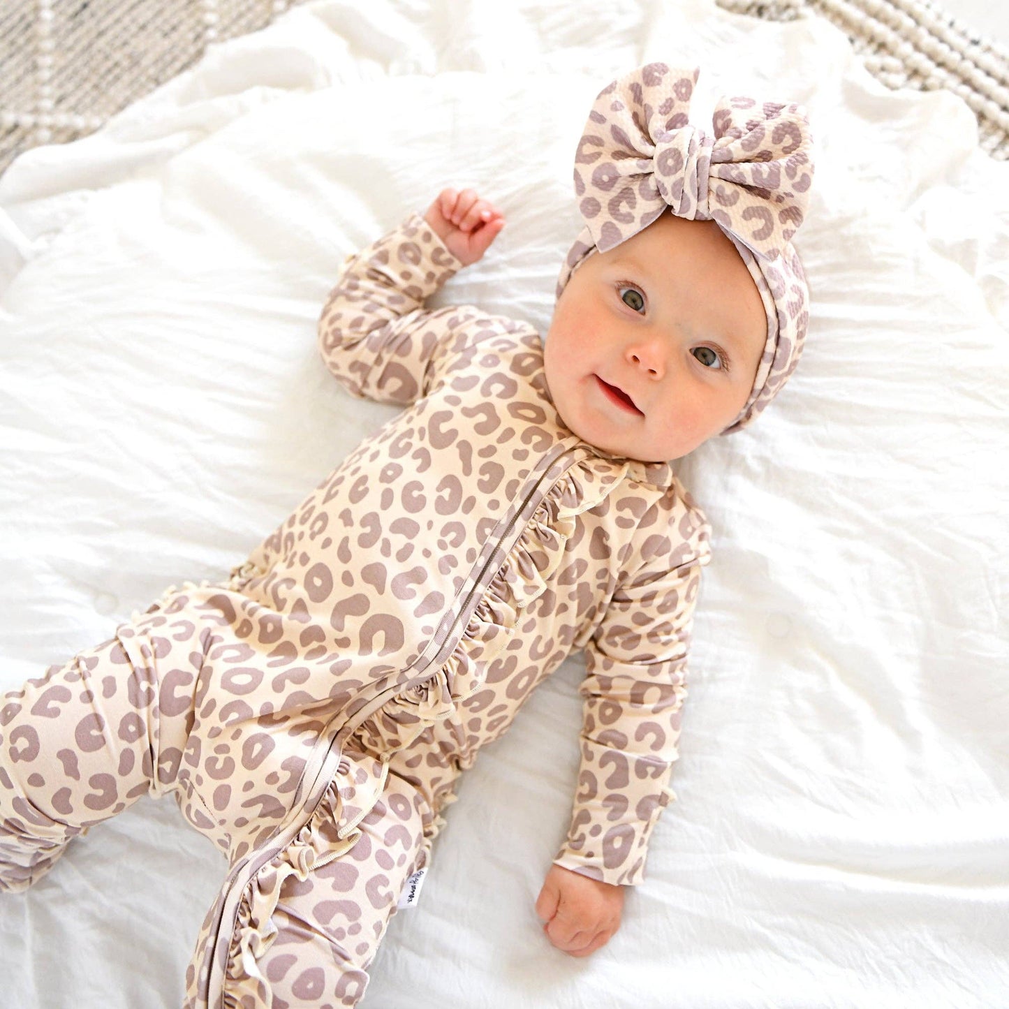Amari Leopard Ruffle Bamboo Zip Romper