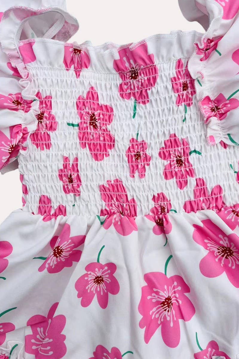 Pink Floral Ruffle Sleeve Dress