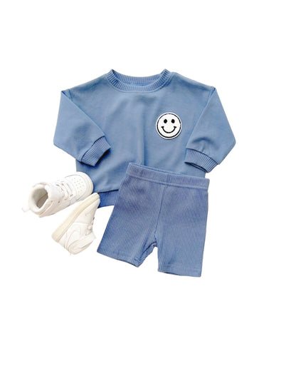 Blue Smile Biker Shorts Set