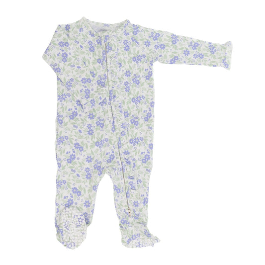 Vintage Lilac Floral Bamboo Ruffle Footie
