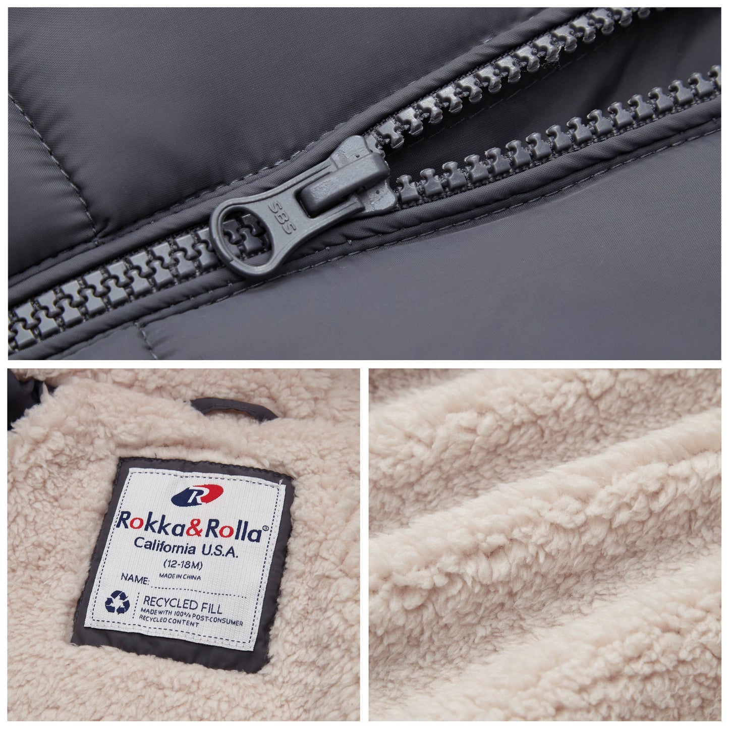 Gray Sherpa Lined Baby Puffer Coat