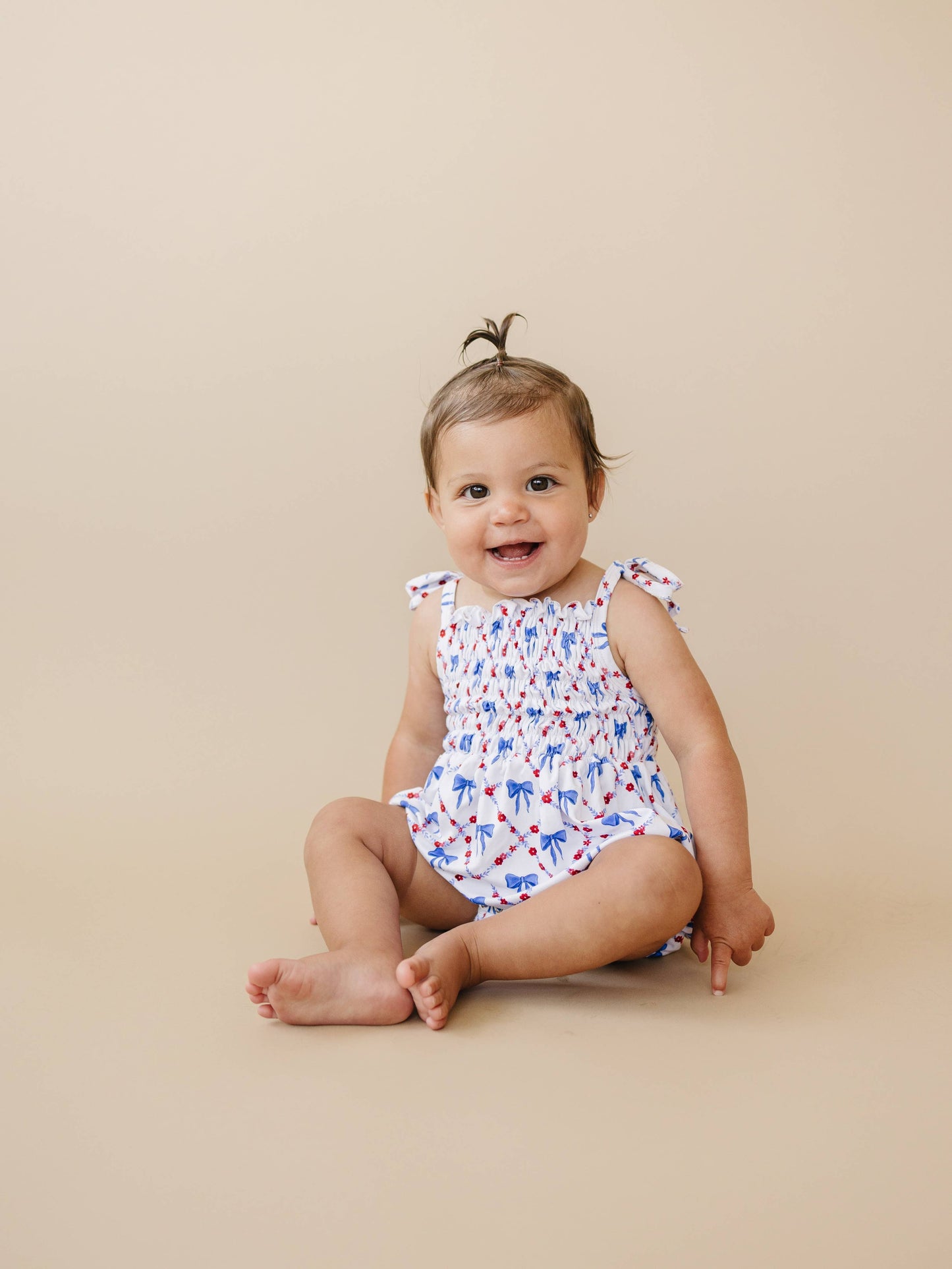 Red, White and Bows Smocked Bamboo Bubble Romper