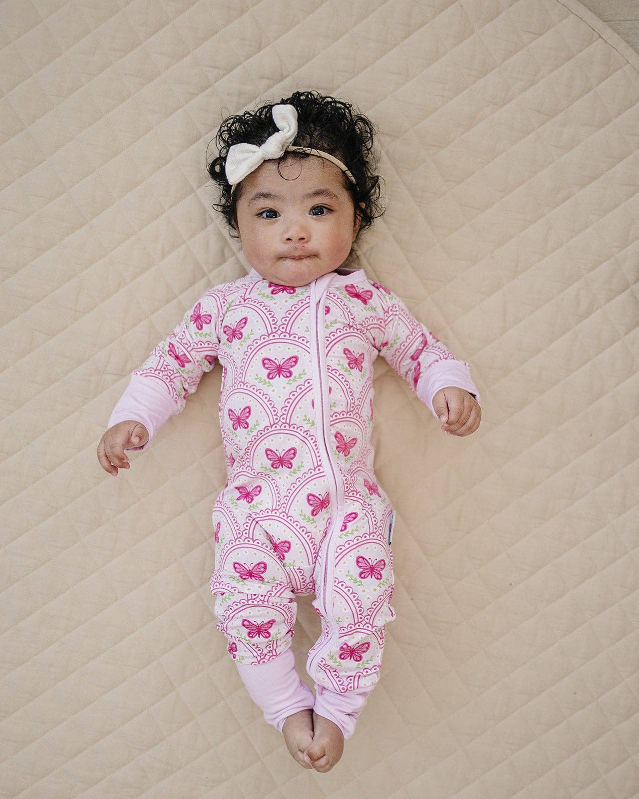 Pink Butterfly Bamboo Zip Romper