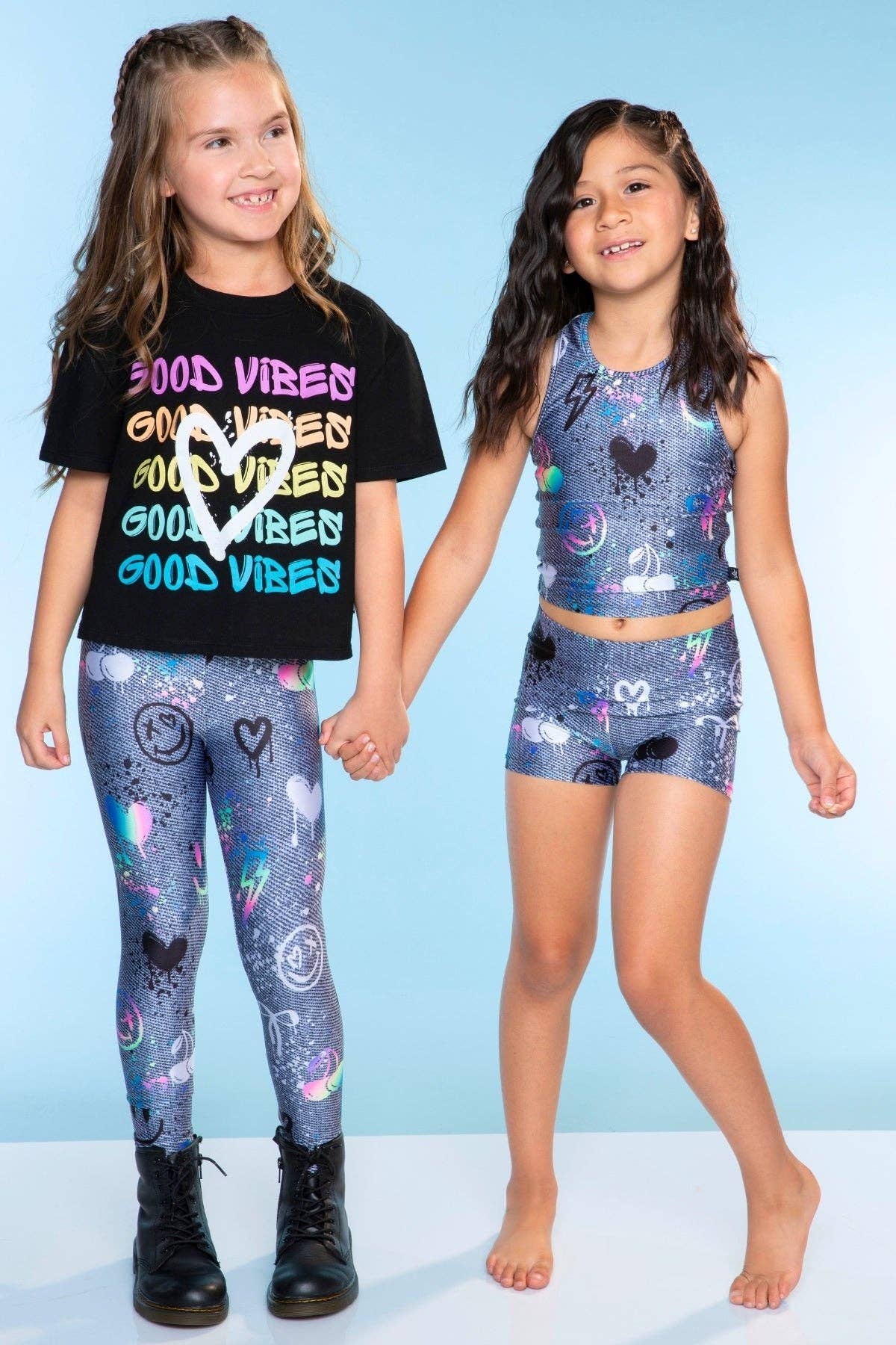 High Shine Long Legging in Charcoal Graffiti Elements
