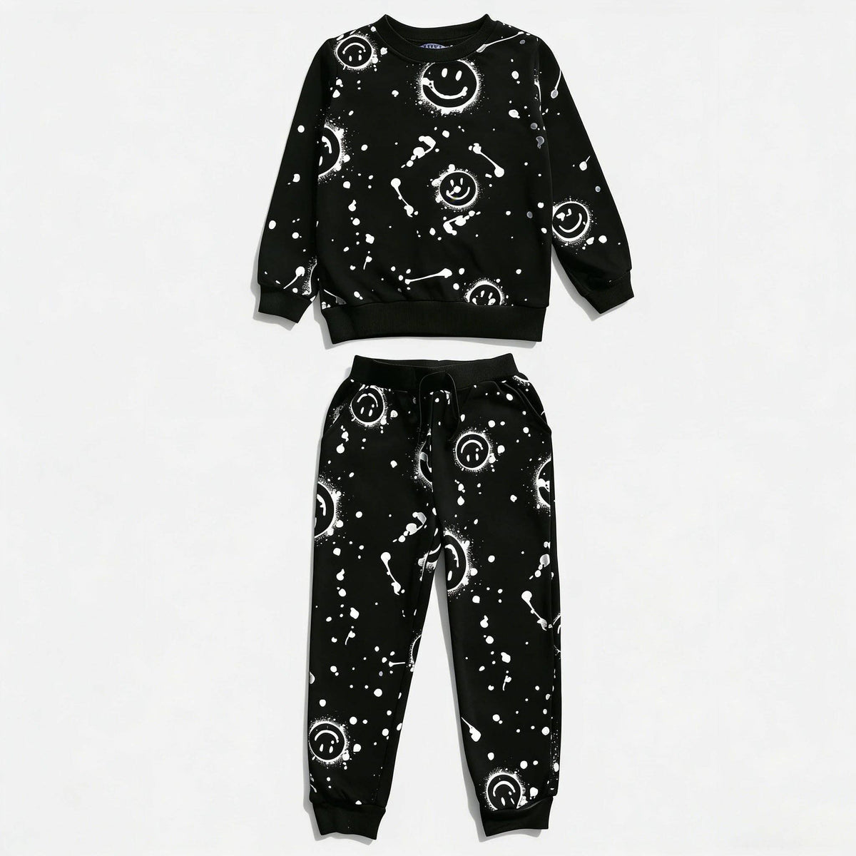 Black All-Over Smiley Jogger Set