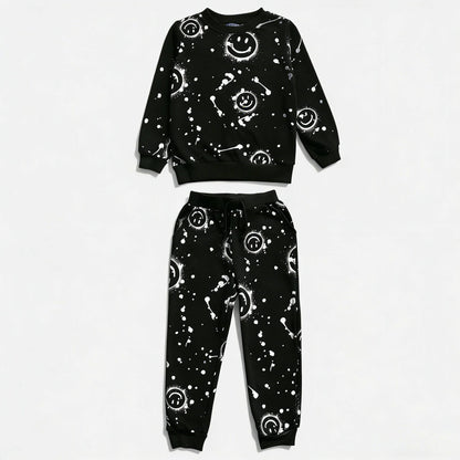 Black All-Over Smiley Jogger Set