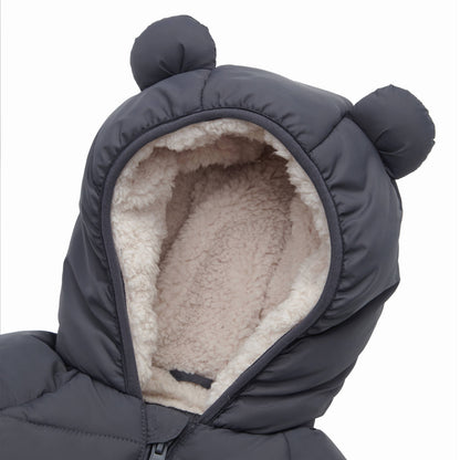 Gray Sherpa Lined Baby Puffer Coat
