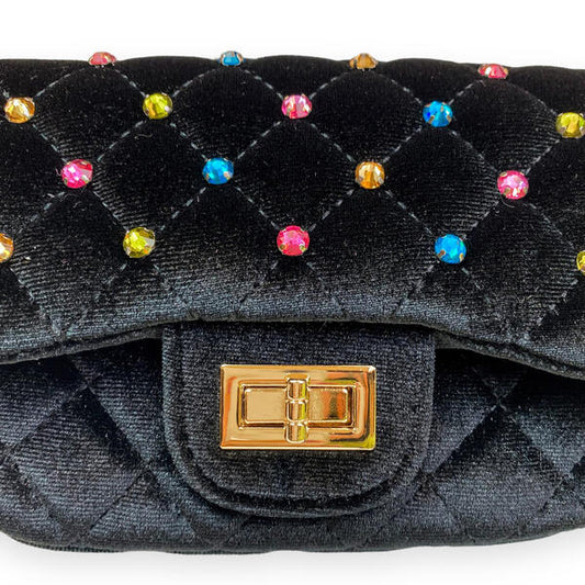 Black Velvet Studded Quilted Purse