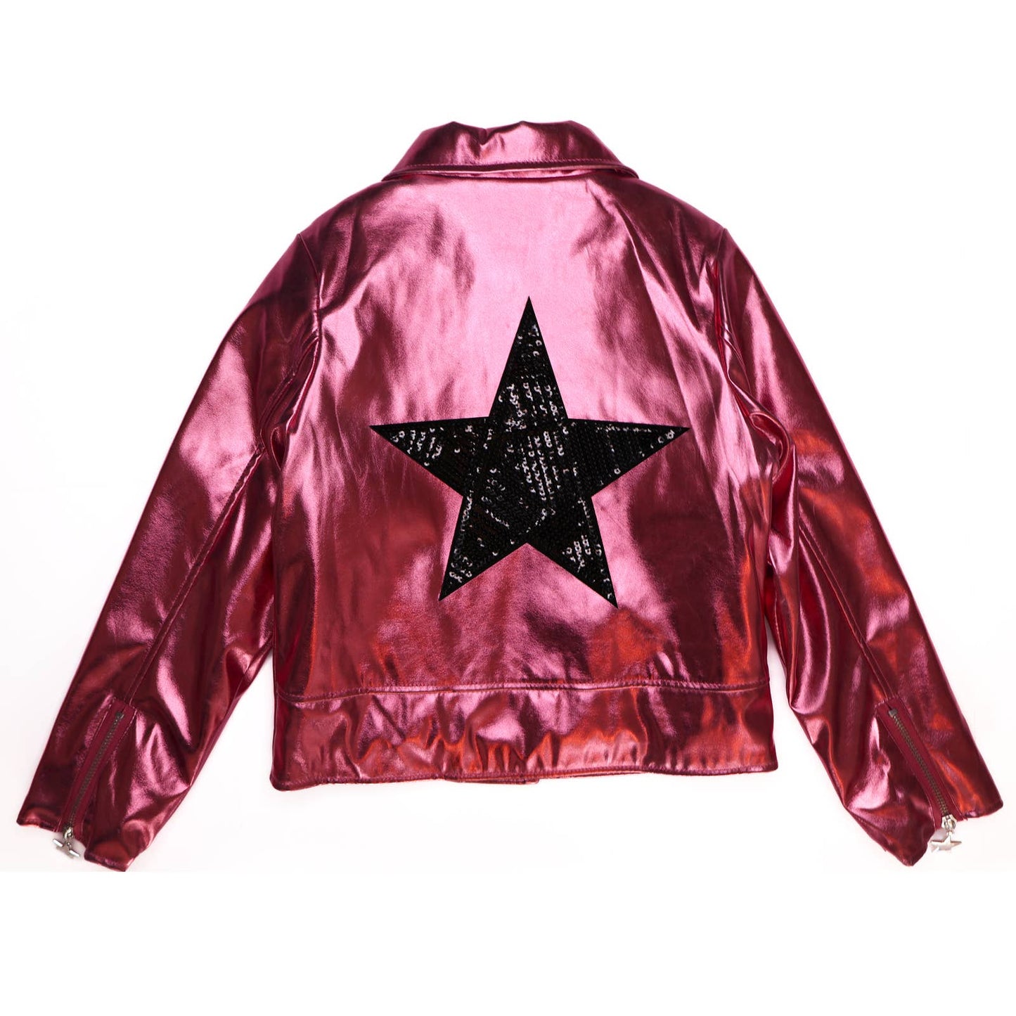 Pink Metallic Faux Leather Star Jacket