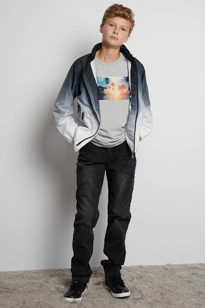 Grey Sunset Contrast Stitch Tee