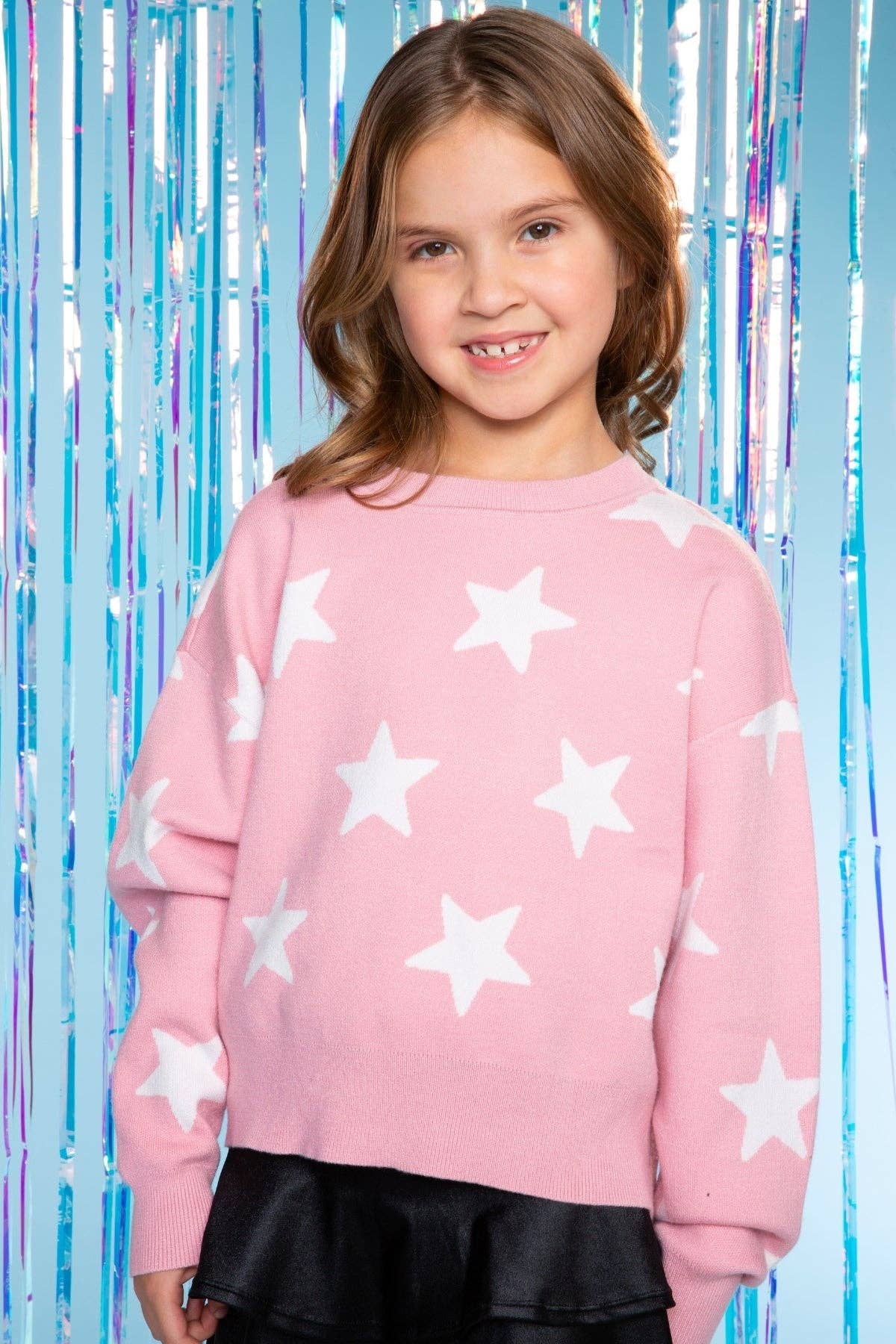 Blush Pink Ivory Star Yummy Soft Crew Neck Sweater