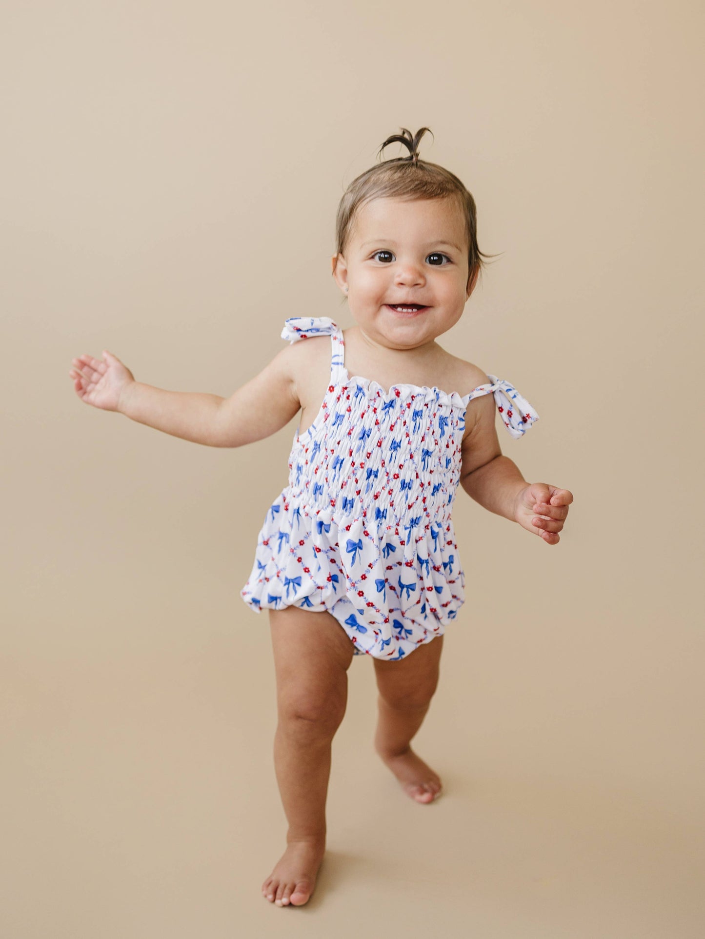 Red, White and Bows Smocked Bamboo Bubble Romper