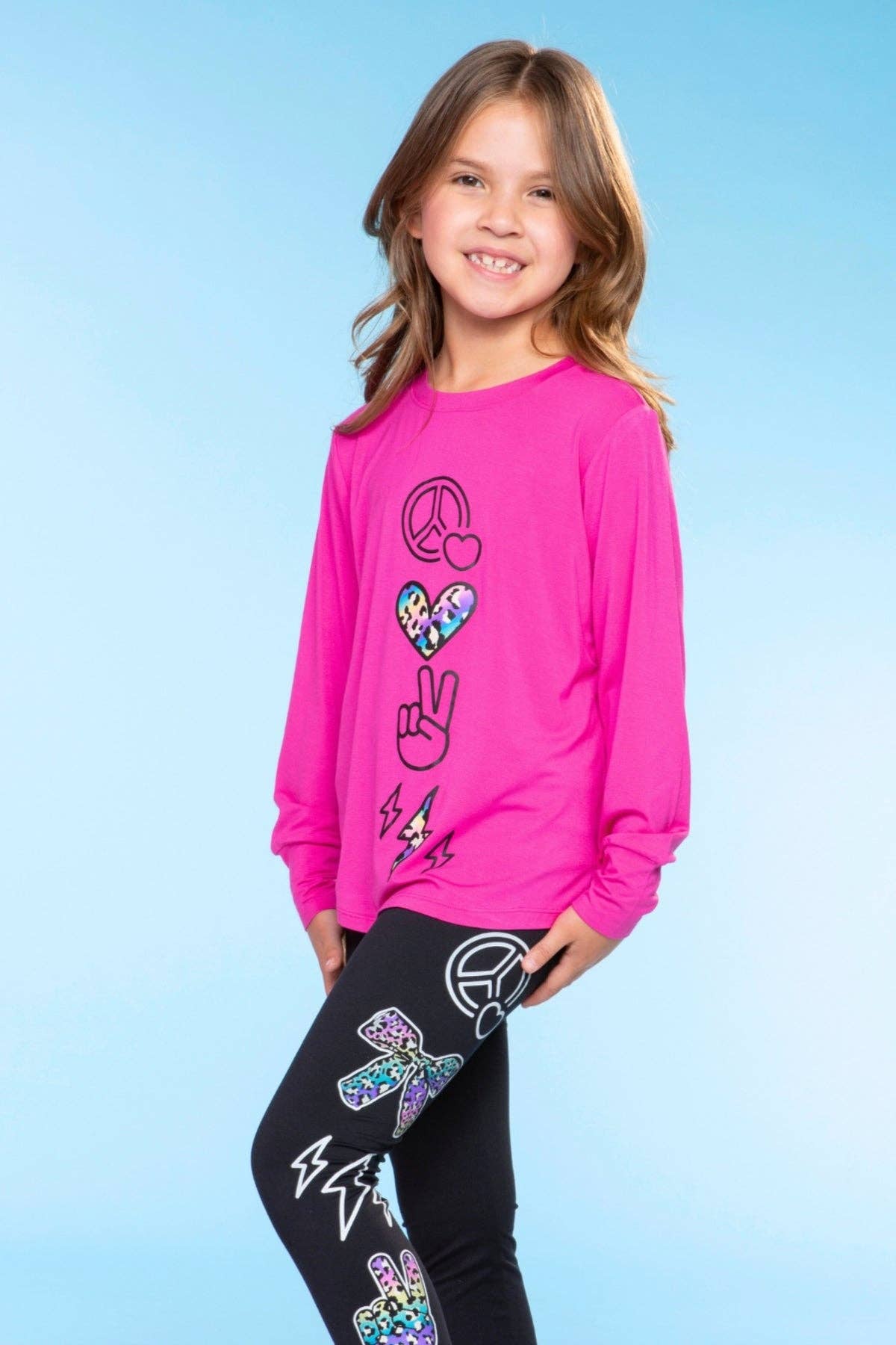 Pink Peace Elements Modal Long Sleeve Shirttail Top