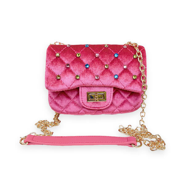 Fuchsia Velvet Studded Quilted Purse