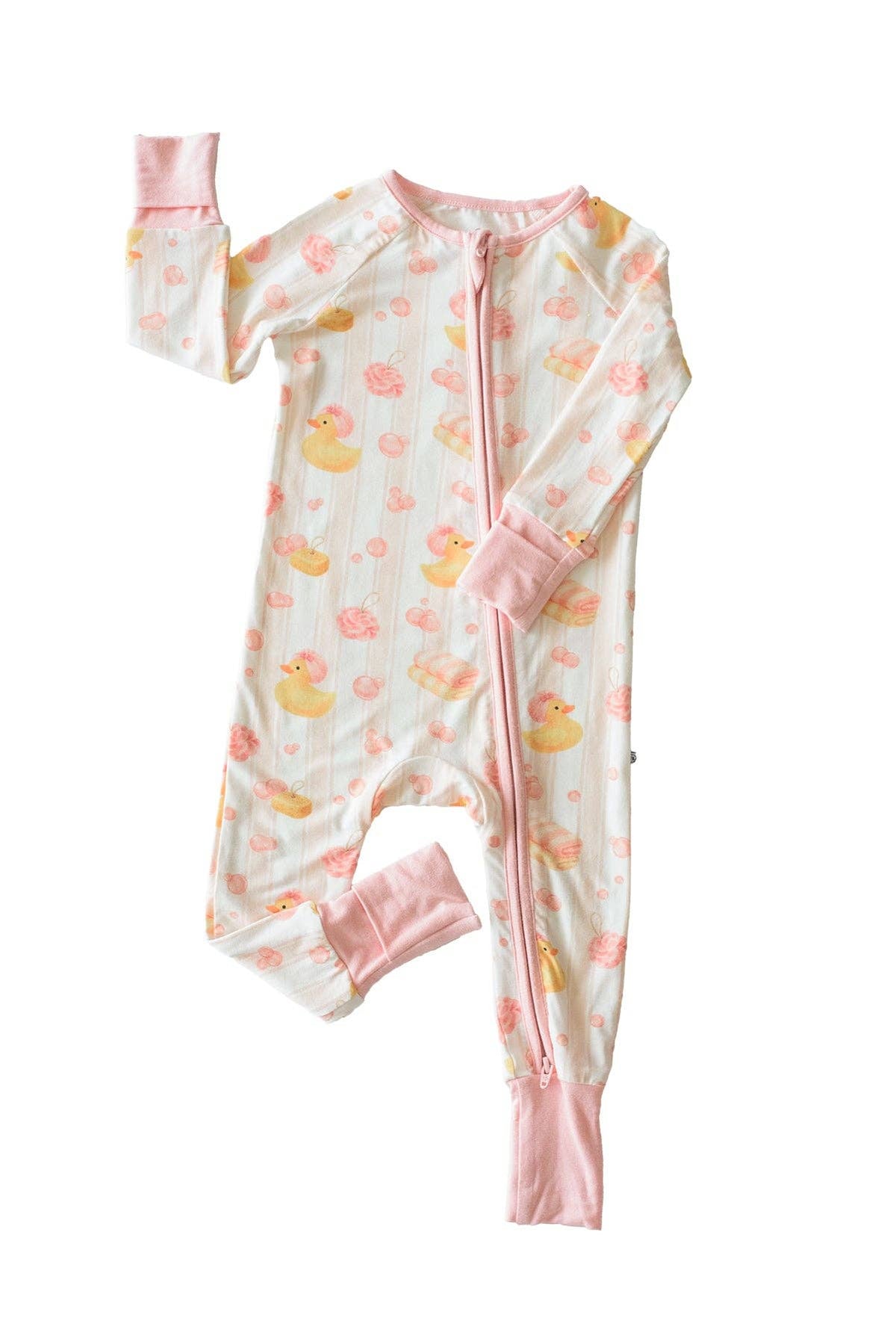 Bubble Duckies Pink Convertible Bamboo Zip Romper