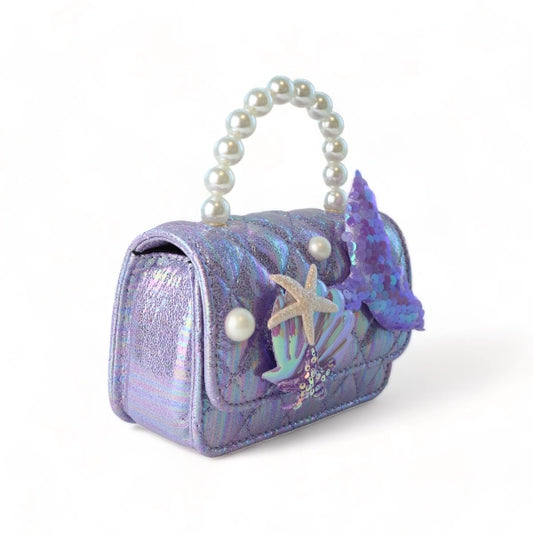 Purple Mermaid Quilted Purse with Pearl Handle