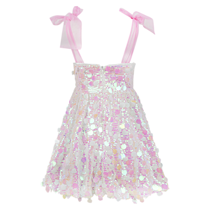 Bow Strap Iridescent Sequin Tulle Dress