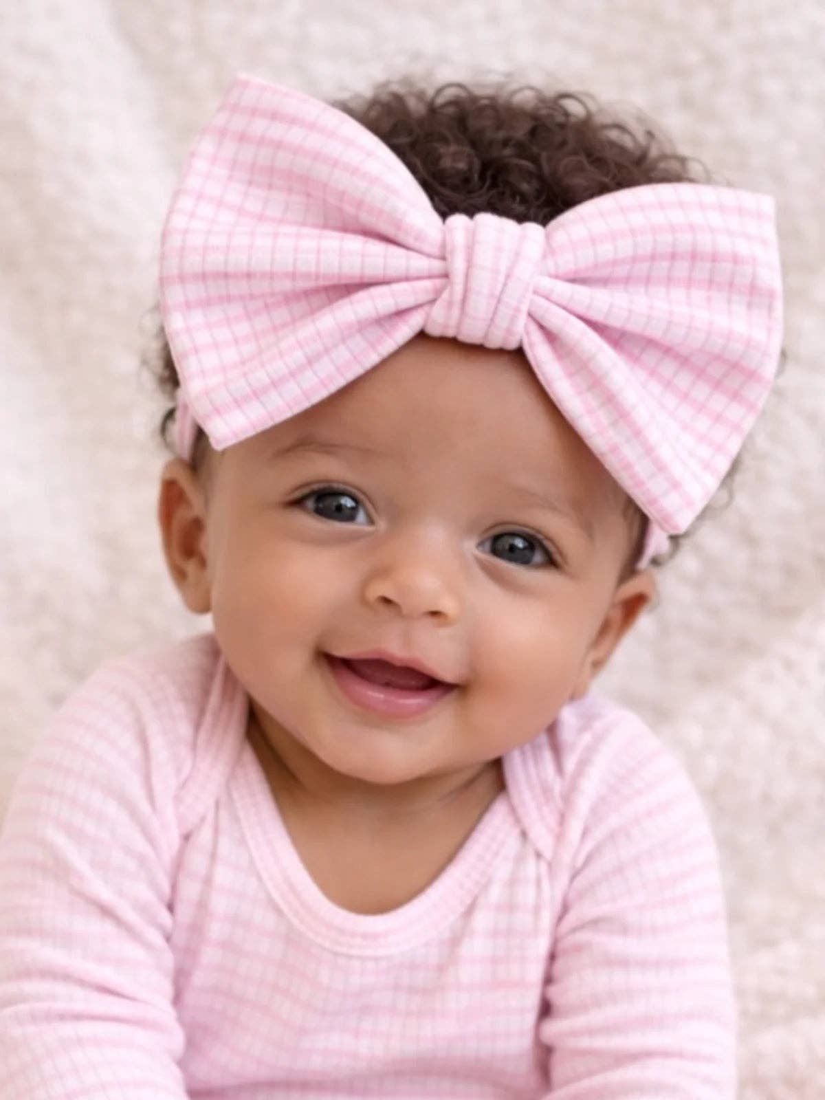 Pink Stripe Ribbed Headband Bow