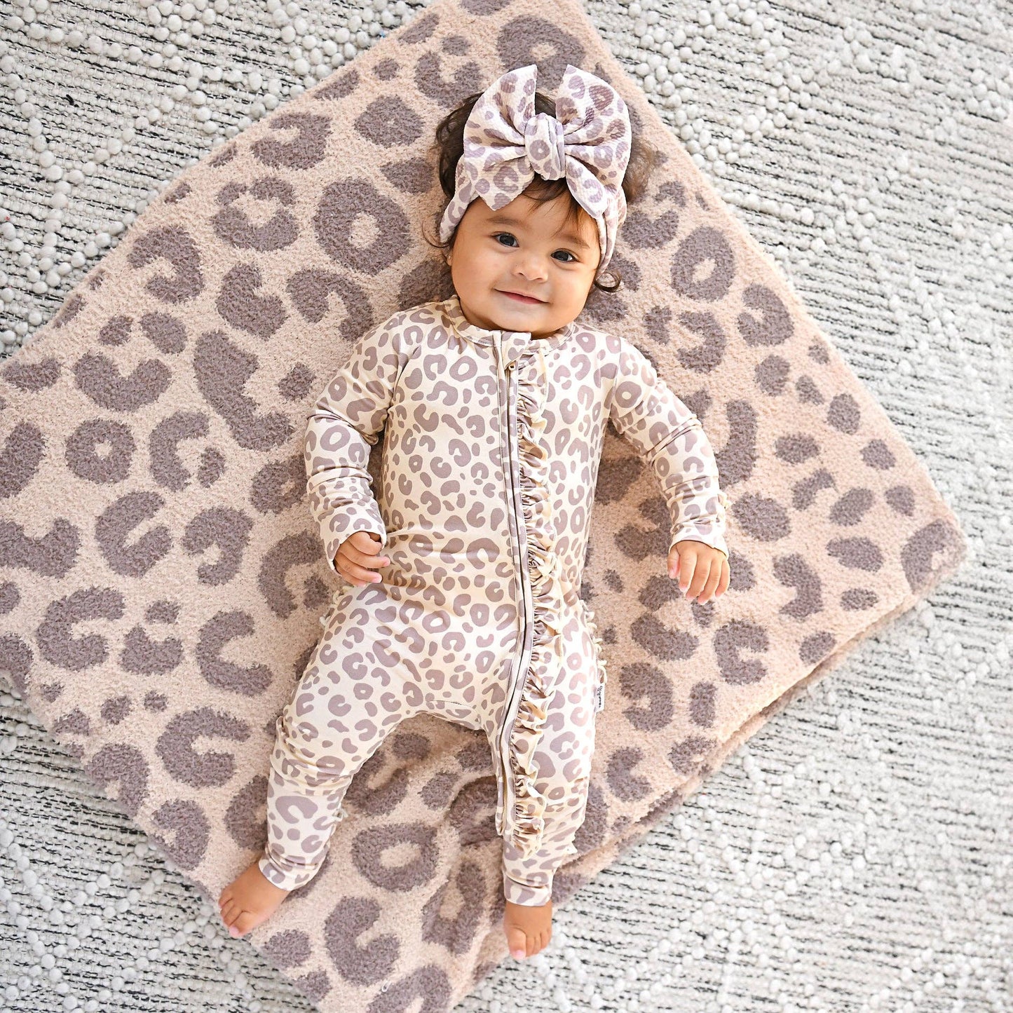 Amari Leopard Ruffle Bamboo Zip Romper