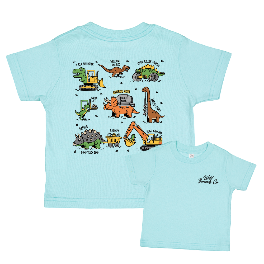 Chill Blue Dinosaur Construction Tee