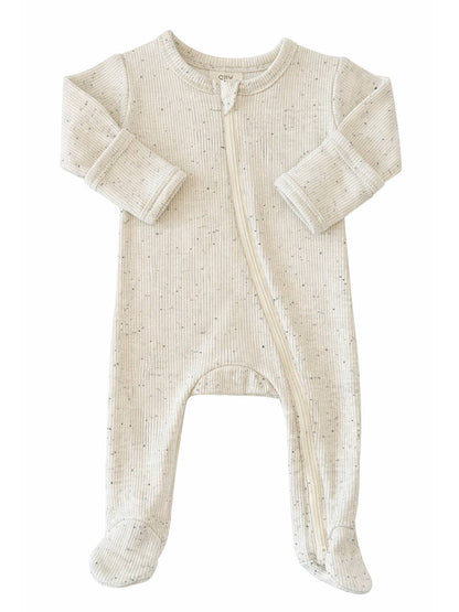 Cream Speckle Ribbed Cotton Zipper Footie