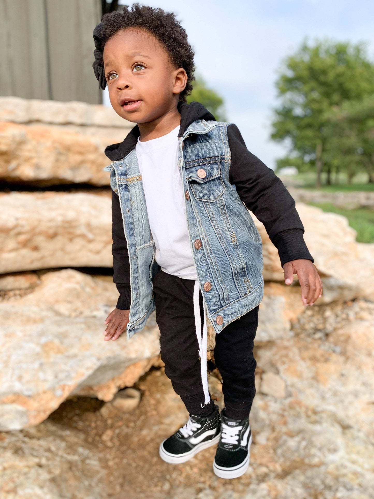 Black Hooded Denim Baby Jacket