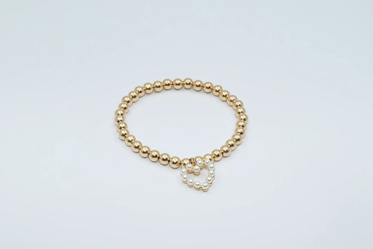*5mm 14K Gold Filled Pearl Heart Charm Bracelet*
