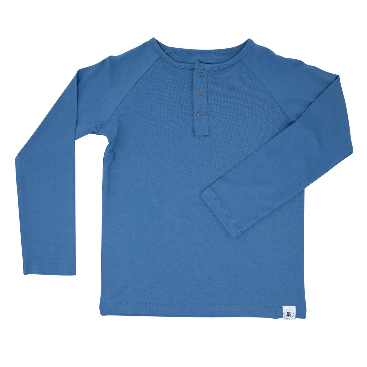 Captain Blue Bamboo Henley Long Sleeve. Ultra comfy! A long sleeve top with a deep front placket, finished with metal snaps.  Safe for sensitive skin. Tagless label for total comfort.  95% Viscose from Bamboo, 5% Spandex. Machine washable and dryable!