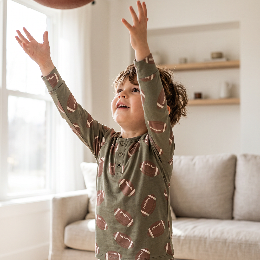 Hunter Green Football Bamboo Raglan Henley