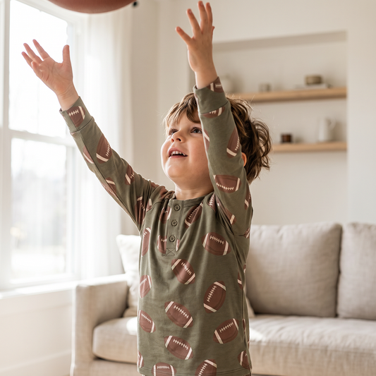 Hunter Green Football Bamboo Raglan Henley