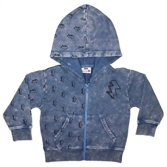 French Terry Denim Bolt Zip Up Hoodie