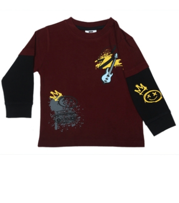 Burgundy Graffiti Band Two-Fer L/S Shirt