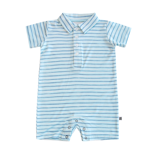 Blue Stripe Bamboo Polo Romper