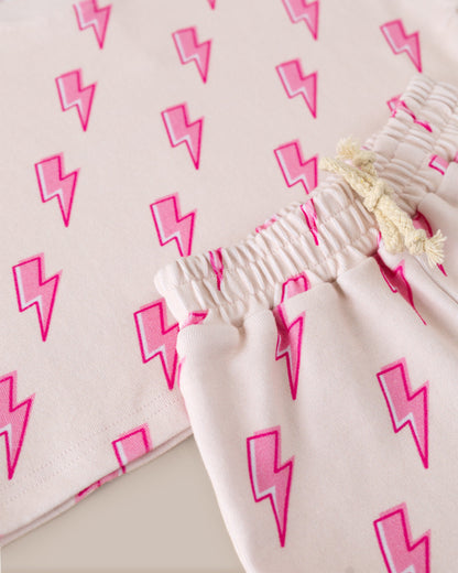 Pink Bolts Shorts Set