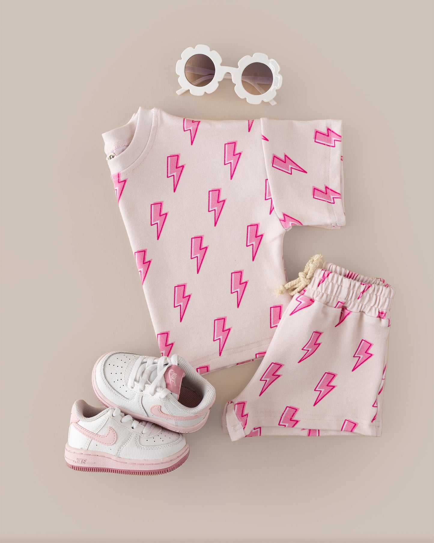 Pink Bolts Shorts Set