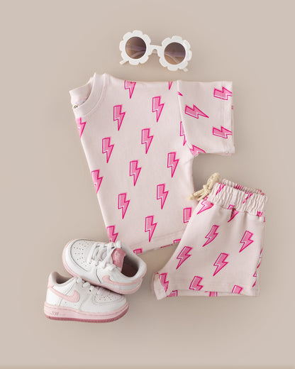 Pink Bolts Shorts Set